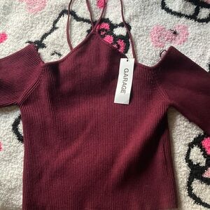 Garage Off-the-Shoulder Burgundy Sweater
